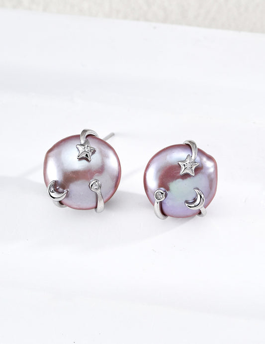 Moonlit Pearl Stud Earrings