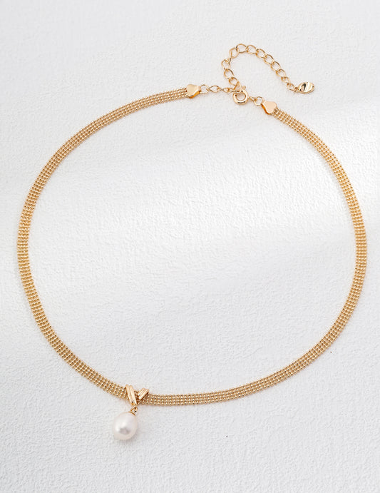 Minimal Pearl Drop Chain Necklace