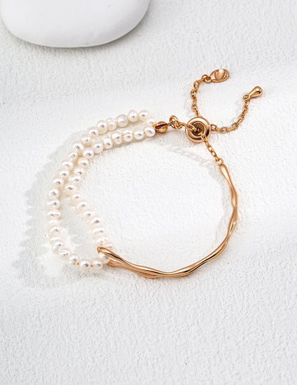 Wave Half Bangle Pearl Bracelet