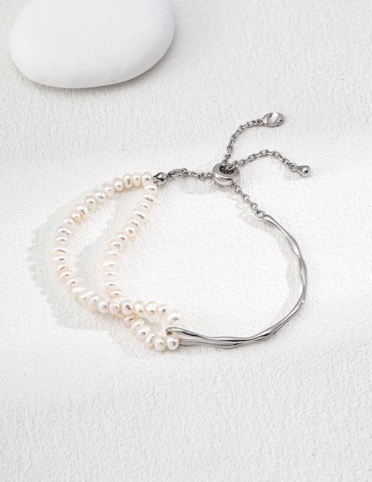 Wave Half Bangle Pearl Bracelet