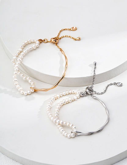 Wave Half Bangle Pearl Bracelet