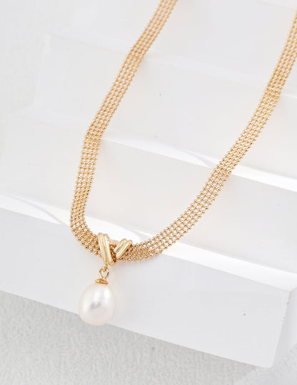 Minimal Pearl Drop Chain Necklace