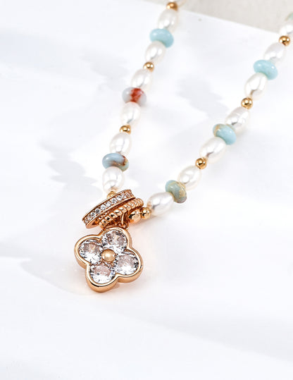 Pearl & Turquoise Floral Charm Necklace