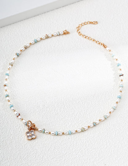 Pearl & Turquoise Floral Charm Necklace