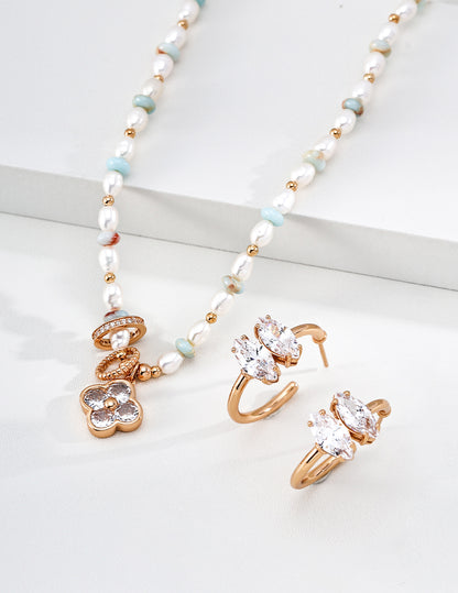 Pearl & Turquoise Floral Charm Necklace
