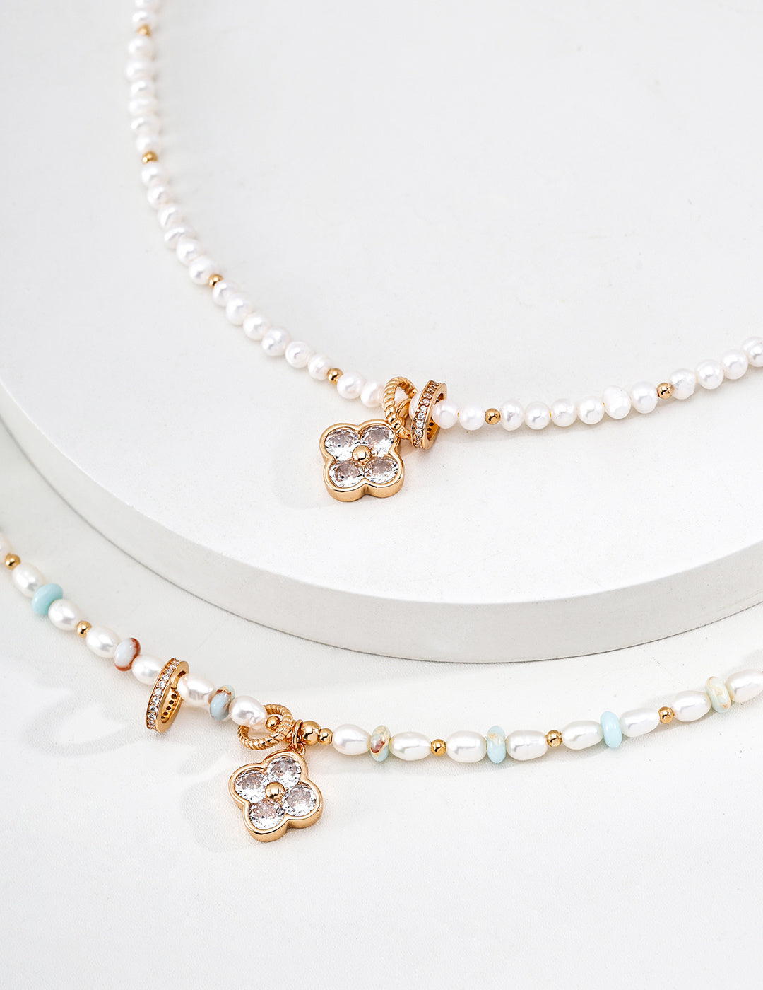 Pearl & Turquoise Floral Charm Necklace