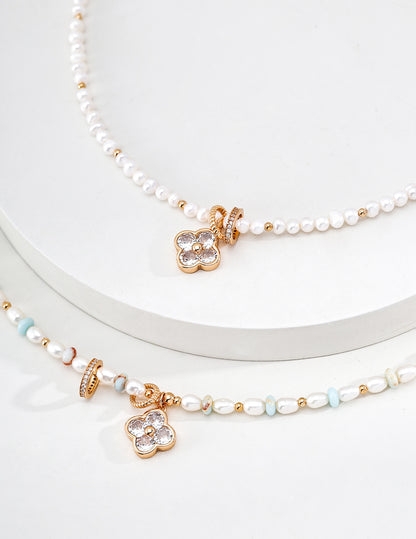 Pearl & Turquoise Floral Charm Necklace