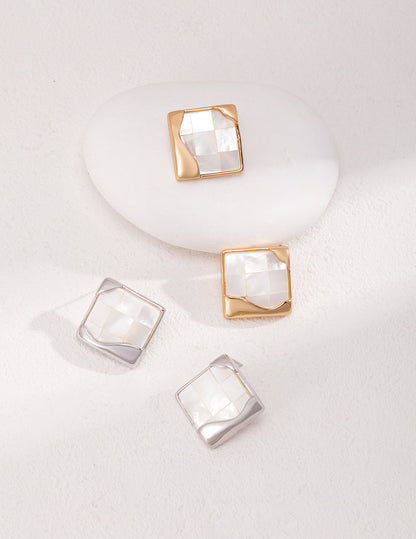 Vintage Square Shell Stud Earrings
