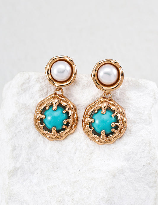 Vintage Turquoise Pearl Drop Earrings
