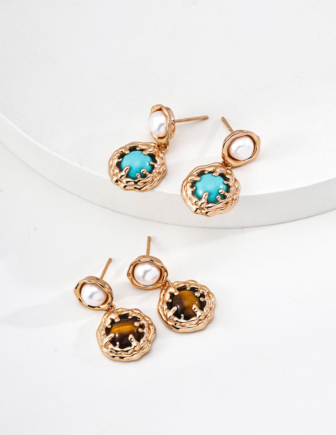 Vintage Tiger Eye Pearl Drop Earrings