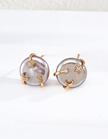 Moonlit Pearl Stud Earrings