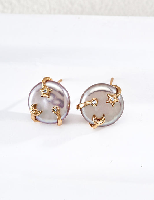 Moonlit Pearl Stud Earrings