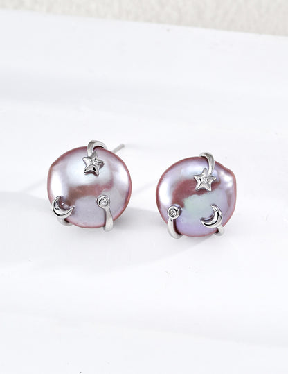 Moonlit Pearl Stud Earrings