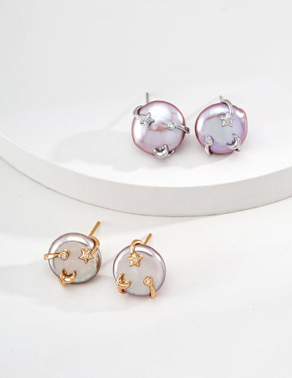 Moonlit Pearl Stud Earrings