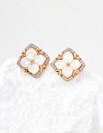 Vintage Clover Mother of Pearl Stud Earrings
