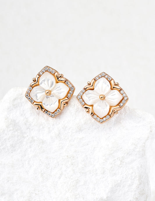 Vintage Clover Mother of Pearl Stud Earrings