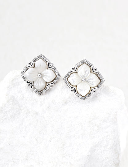 Vintage Clover Mother of Pearl Stud Earrings