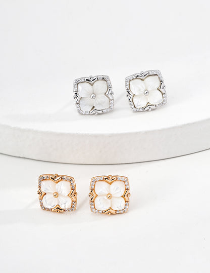 Vintage Clover Mother of Pearl Stud Earrings